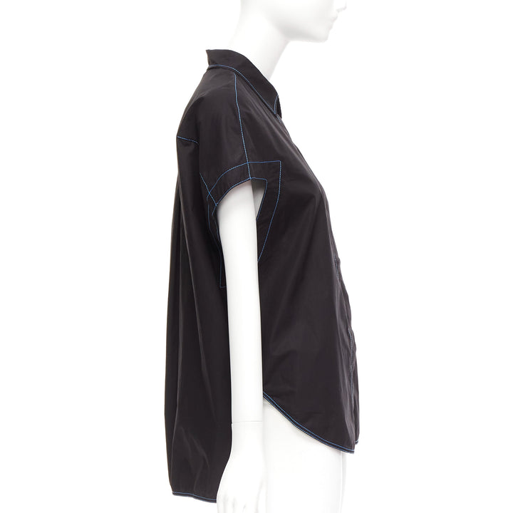 MARNI black blue topstitched round shoulder 3D cut boxy shirt IT40 S