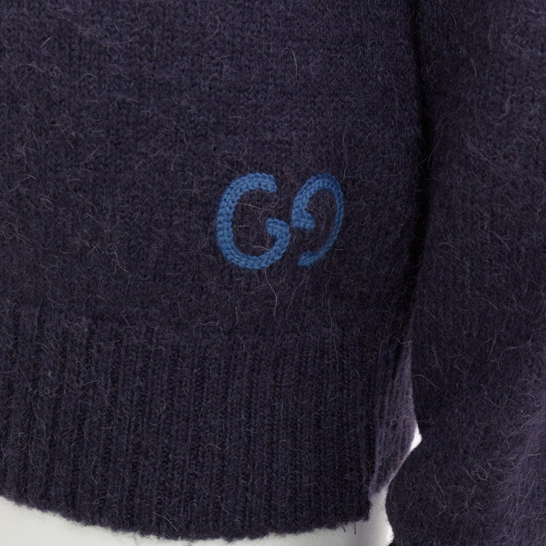 GUCCI navy green red striped embroidered logo crew sweater