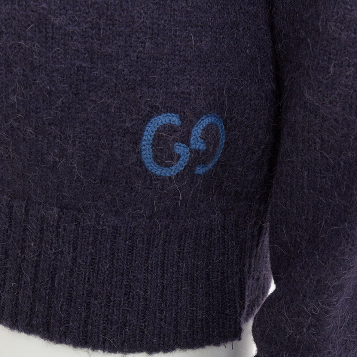 GUCCI navy green red striped embroidered logo crew sweater