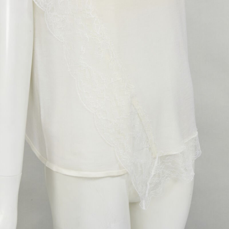 LANVIN cream white wool blend lace trim knitted pullover top M