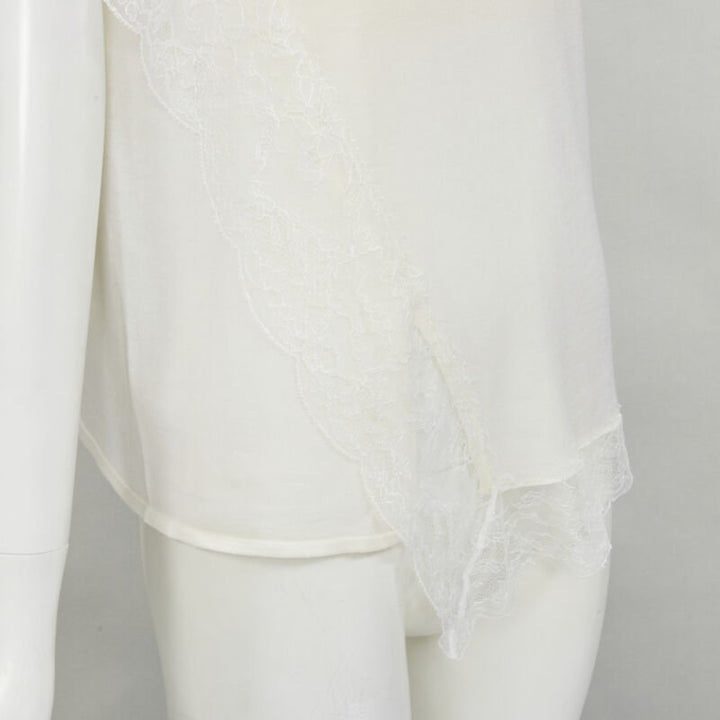 LANVIN cream white wool blend lace trim knitted pullover top M