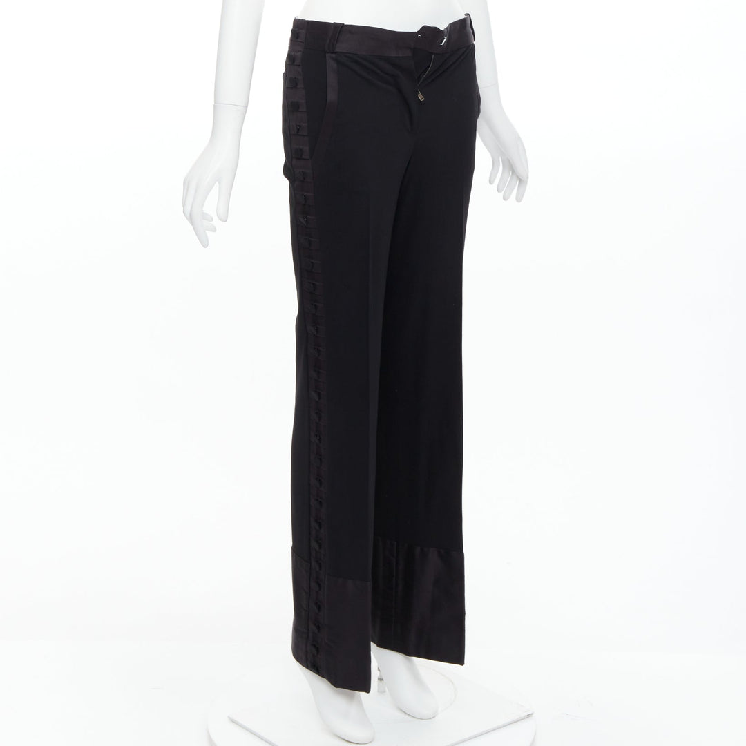 CHLOE black viscose wool blend fabric pleat button trim dress trousers FR34 XS