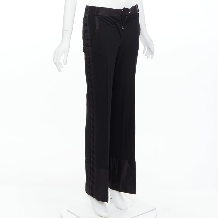 CHLOE black viscose wool blend fabric pleat button trim dress trousers FR34 XS