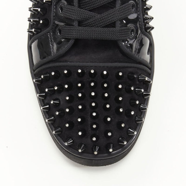CHRISTIAN LOUBOUTIN Louis black velvet crystal spike stud high top sneaker EU41