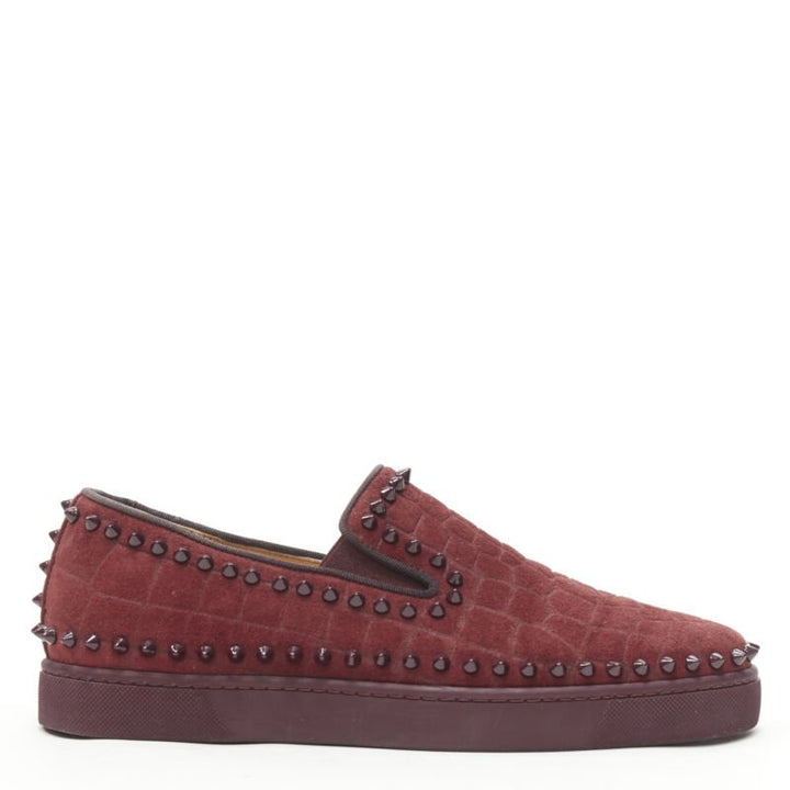 CHRISTIAN LOUBOUTIN Pik Boat burgundy suede spike stud low top sneaker EU41