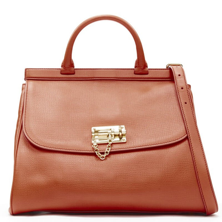 DOLCE GABBANA Monica orange leather gold lock flap shoulder satchel bag