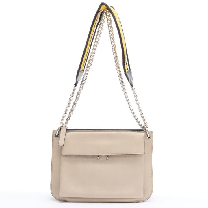 MARNI stone grey silver lock dual zip pouch chain sport strap crossbody bag