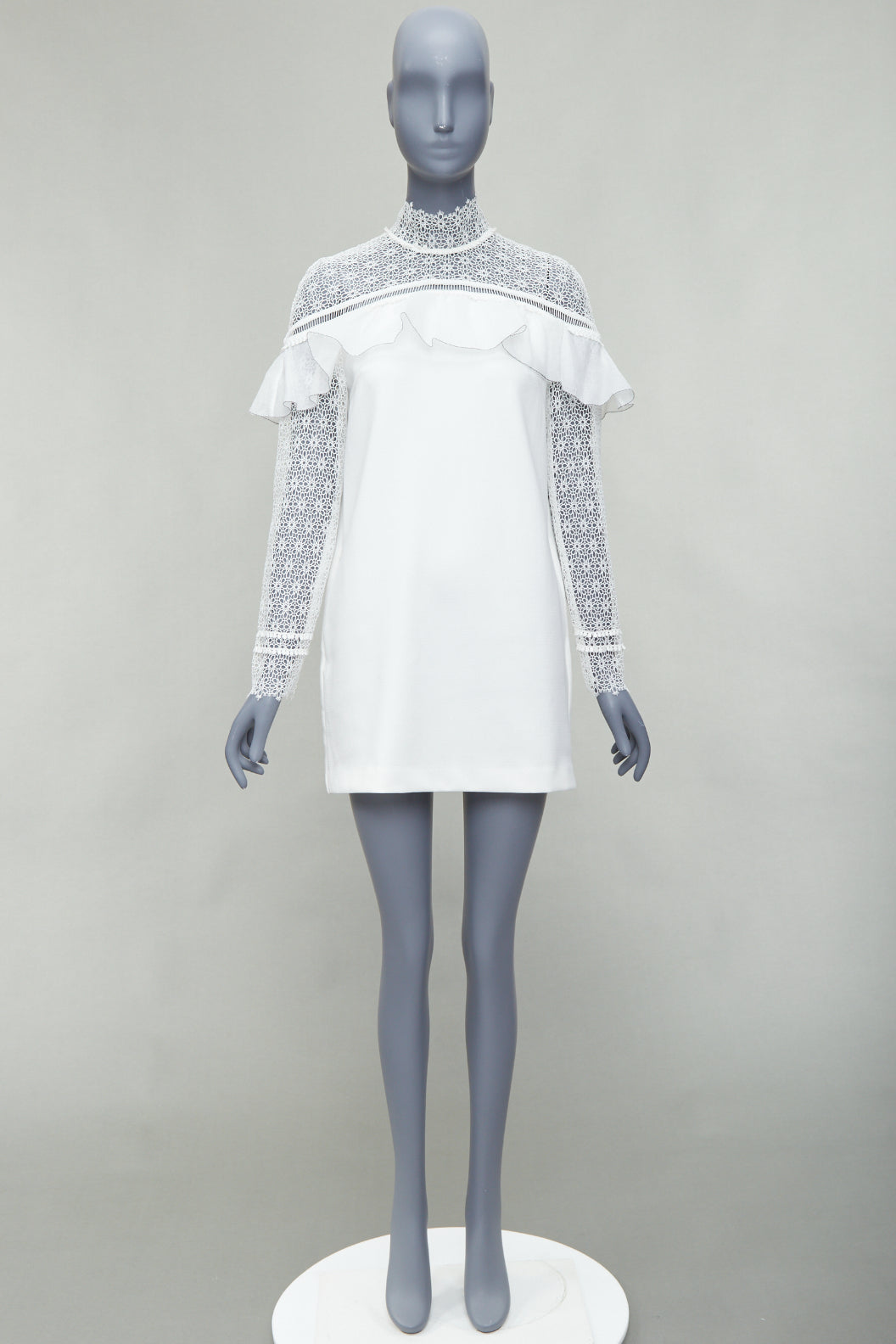 SELF PORTRAIT Military Cape Shoulder white floral lace ruffle dress UK4 XXS
