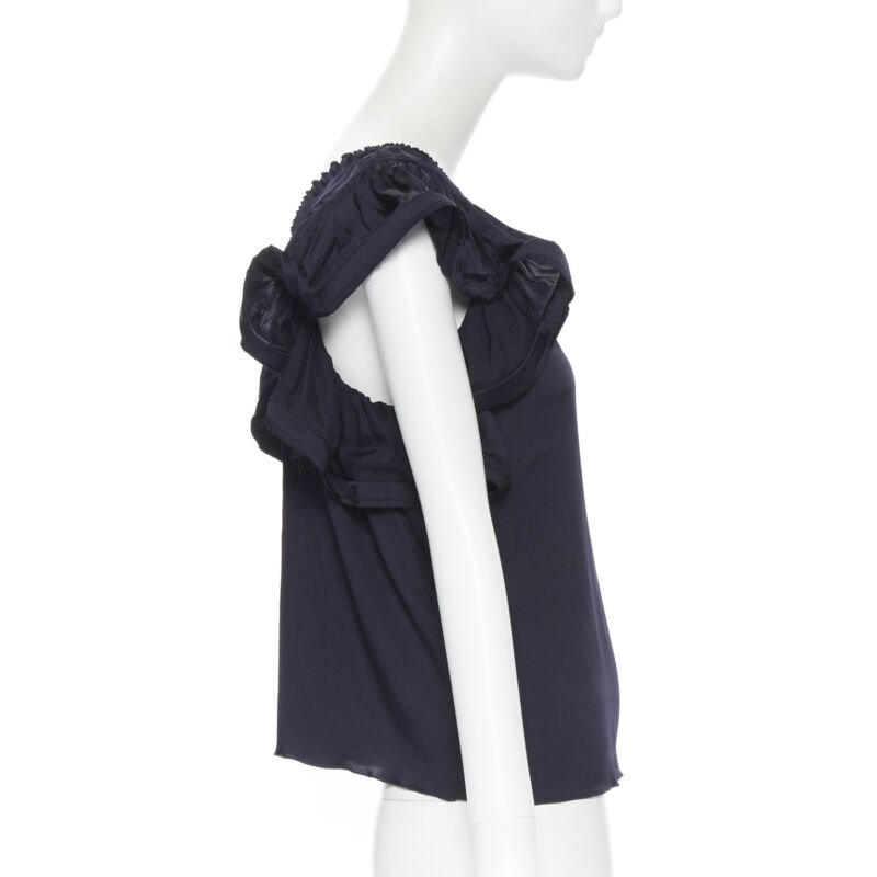 LANVIN ALBER ELBAZ 2008 stretch silk elasticated neck ruffle sleeve top FR34 XS