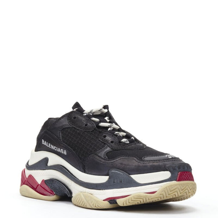 BALENCIAGA Triple S black mesh white red triple sole chunky sneaker EU37