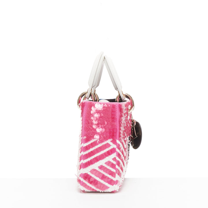 rare CHRISTIAN DIOR Lady D-joy Runway pink blue butterfly sequins crossbody bag