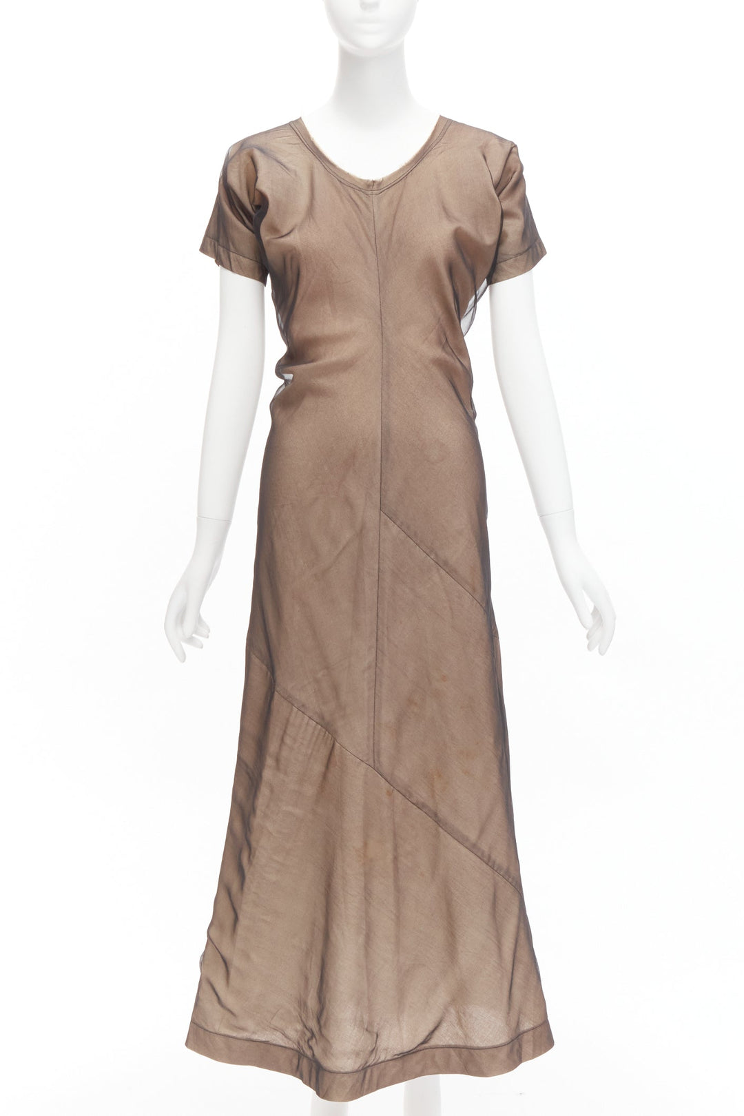 COMME DES GARCONS Vintage nude black sheer overlay A-line dress S Cindy Sherman