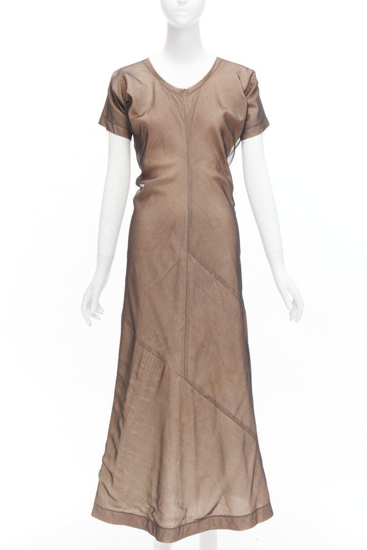 COMME DES GARCONS Vintage nude black sheer overlay A-line dress S Cindy Sherman