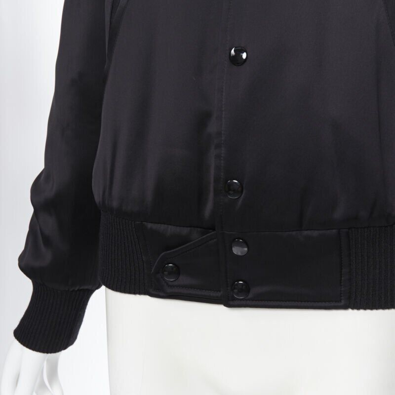 Runway SAINT LAURENT Je T'aime Teddy black crystal collar bomber jacket FR34