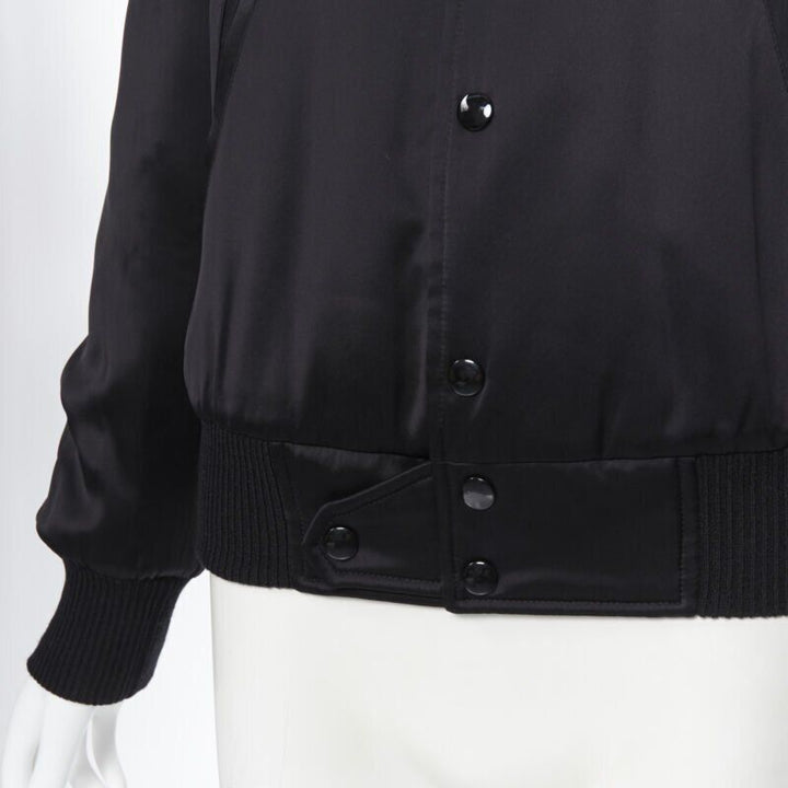 Runway SAINT LAURENT Je T'aime Teddy black crystal collar bomber jacket FR34