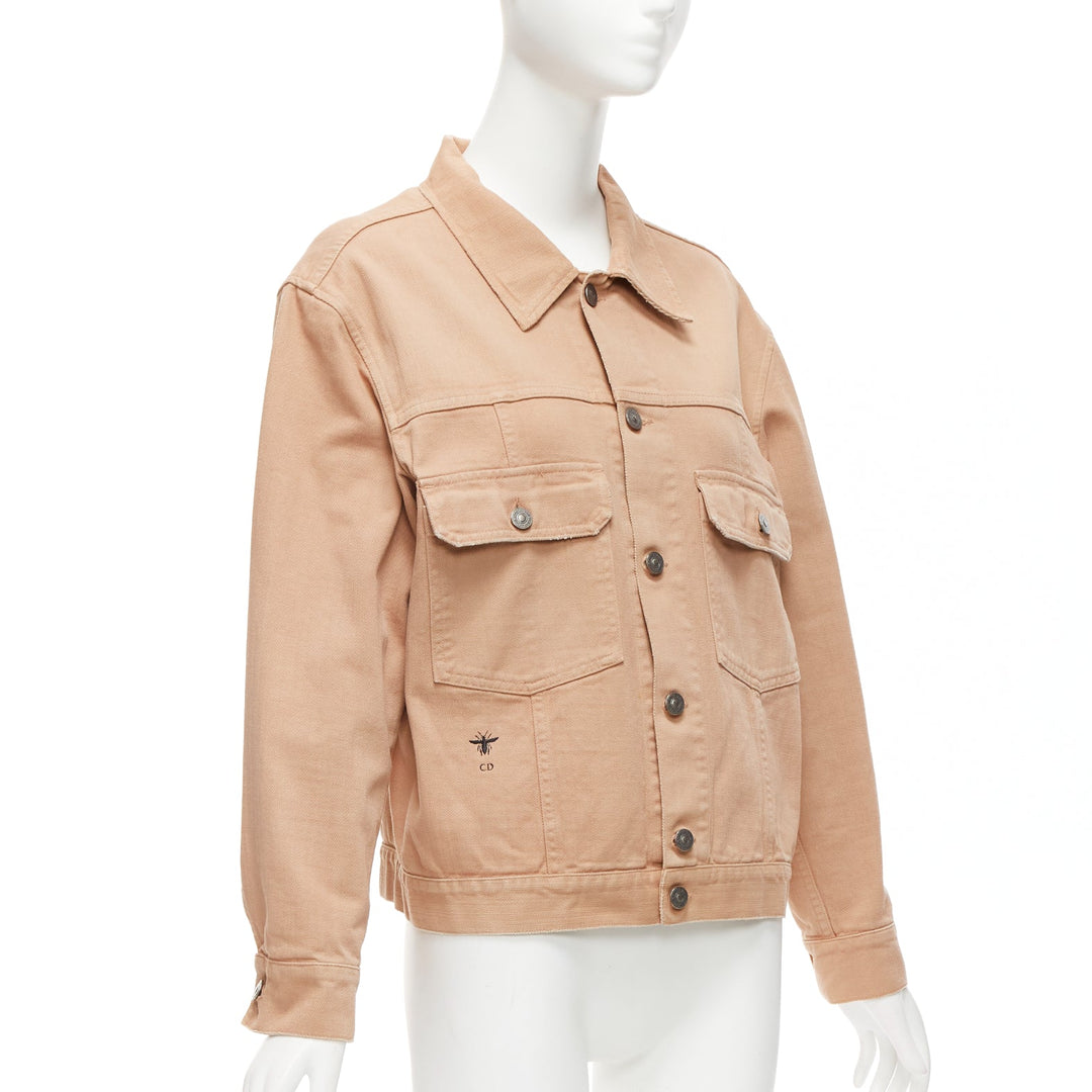 CHRISTIAN DIOR dirty peach denim CD bee logo boxy trucker jacket FR36 S