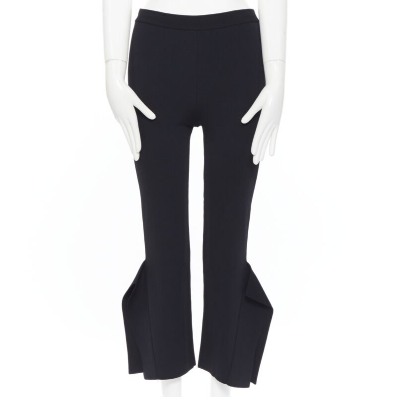 STELLA MCCARTNEY black viscose blend panel flared hem stretch cropped pants FR34