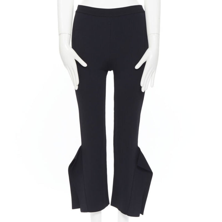 STELLA MCCARTNEY black viscose blend panel flared hem stretch cropped pants FR34