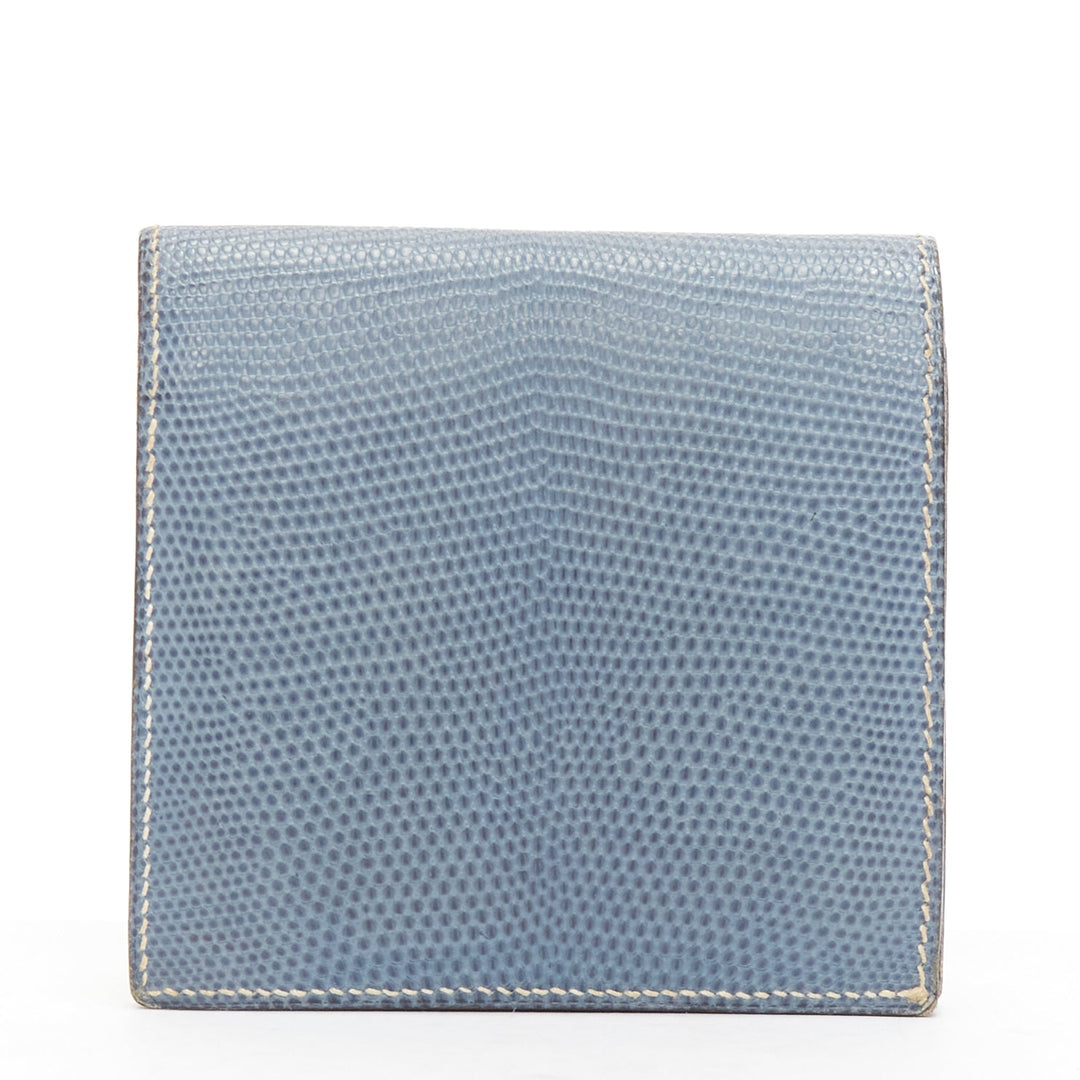 HERMES blue scaled leather silver logo bifold coins wallet