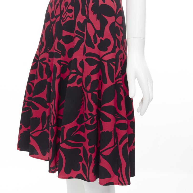 OSCAR DE LA RENTA red black floral print panelled fit flared dress XS