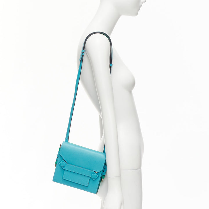 HERMES 2019 Twins green blue asymmetric snap flap reversible crossbody bag