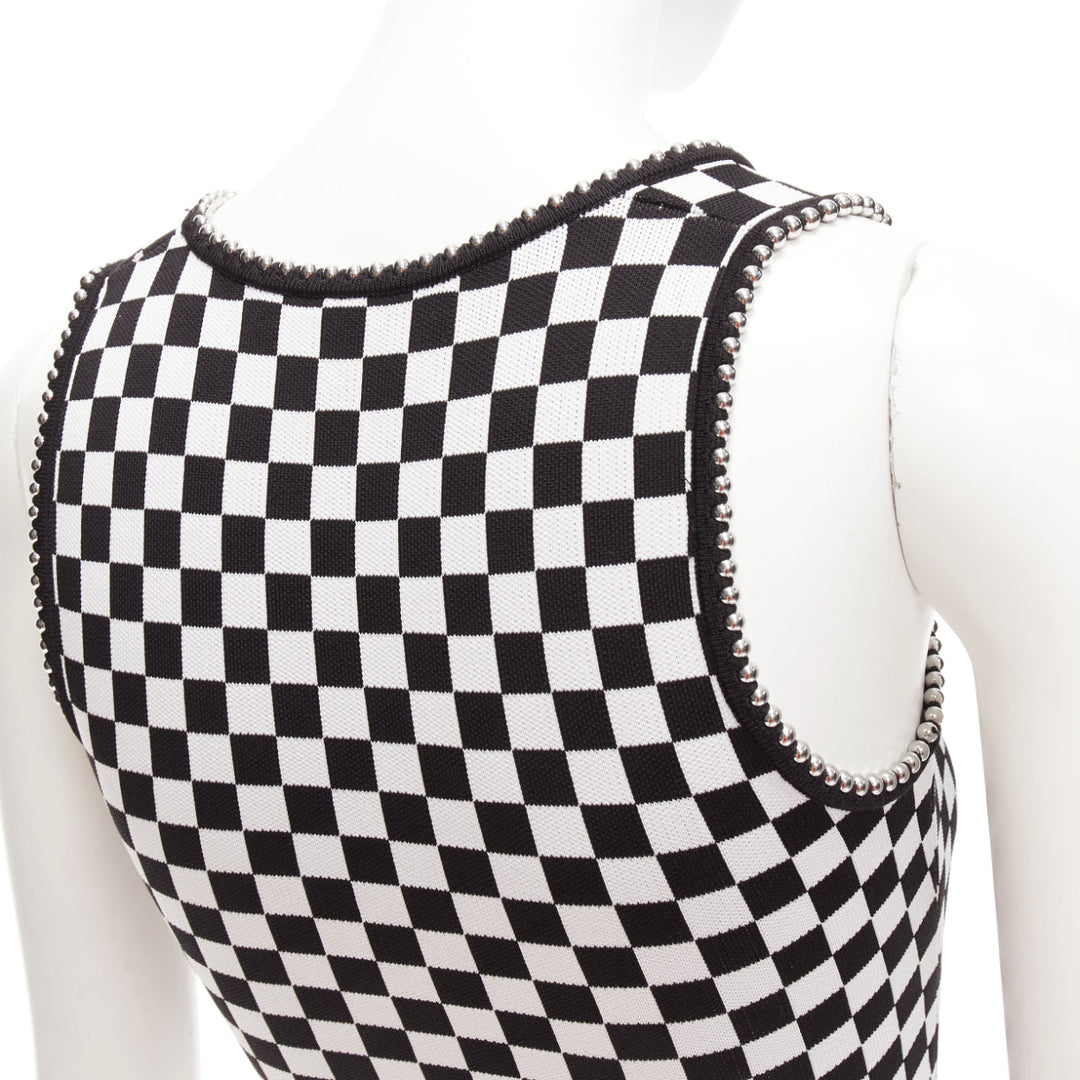 ALEXANDER WANG black white checker silver dome studded bralette top XS