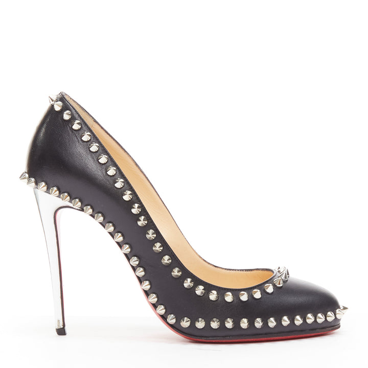 CHRISTIAN LOUBOUTIN Dorispiky black silver punk spike stud round pump EU36.5