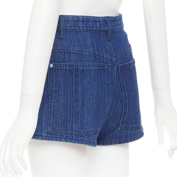 CHANEL blue CC logo woven trompe loeil denim high-rise shorts FR34 XS