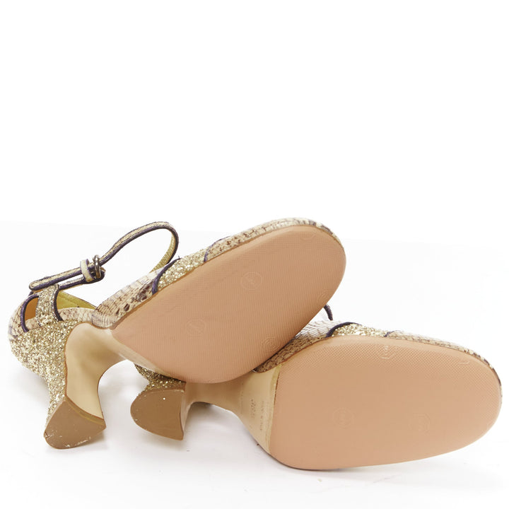 MIU MIU Vintage snake print gold course glitter chunky heel maryjane EU36.5