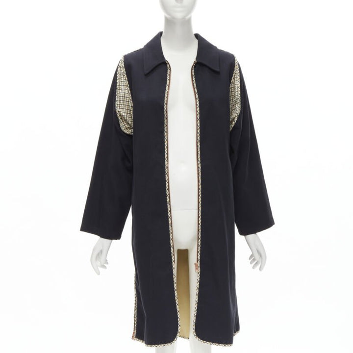 SEE BY CHLOE 2019 black check trim side zip belted car coat FR36 S