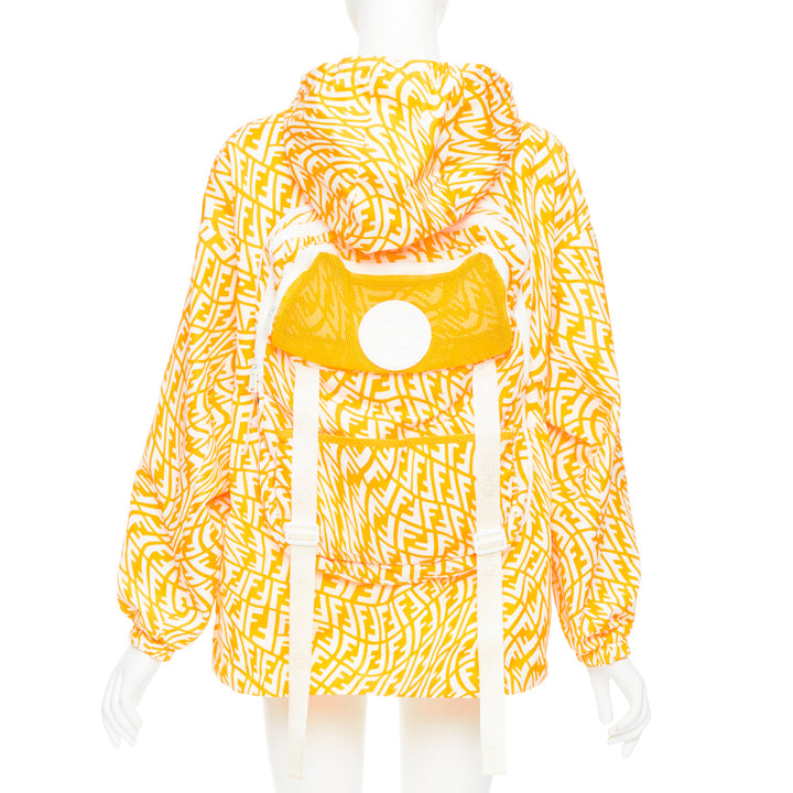 FENDI Vertigo Reversible yellow white swirl logo print hooded windbreaker S