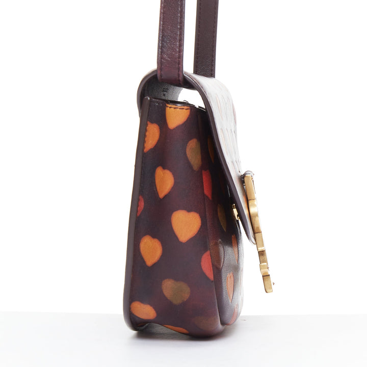 SAINT LAURENT Kaia brown heart embossed print YSL crossbody bag