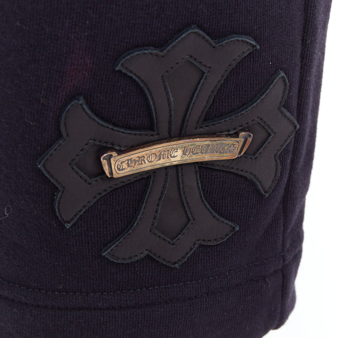 CHROME HEARTS black leather crucifix cross patch cotton bermuda shorts M