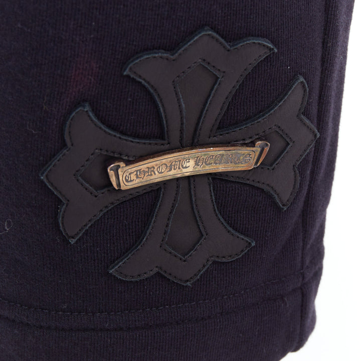 CHROME HEARTS black leather crucifix cross patch cotton bermuda shorts M