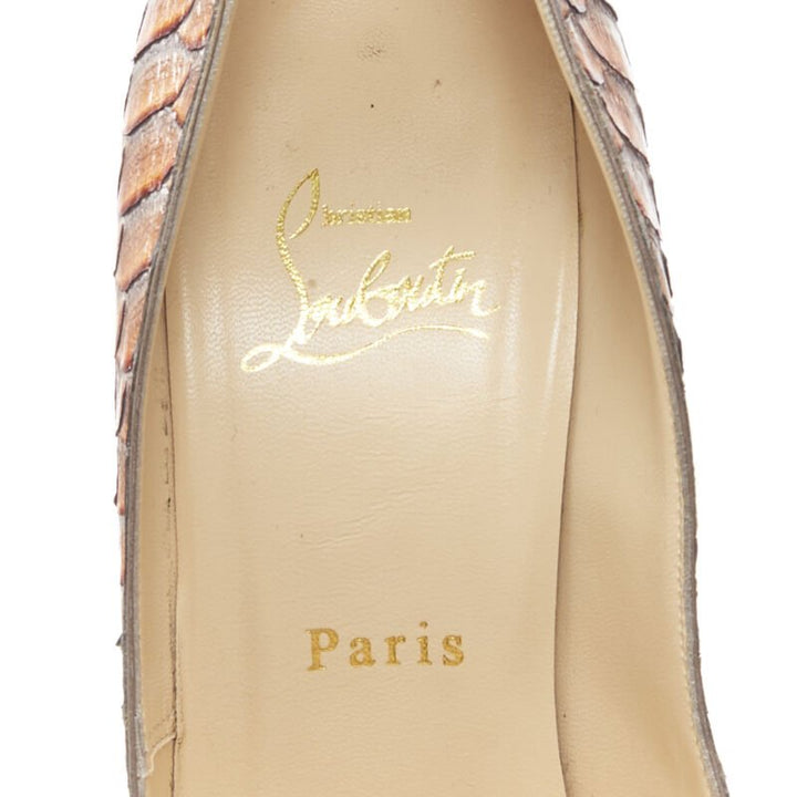 CHRISTIAN LOUBOUTIN Bianca 140 orange grey scaled leather platform pump EU37.5