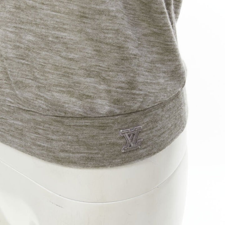 LOUIS VUITTON heather grey LVOE tassel charm scarf collar pullover top  S