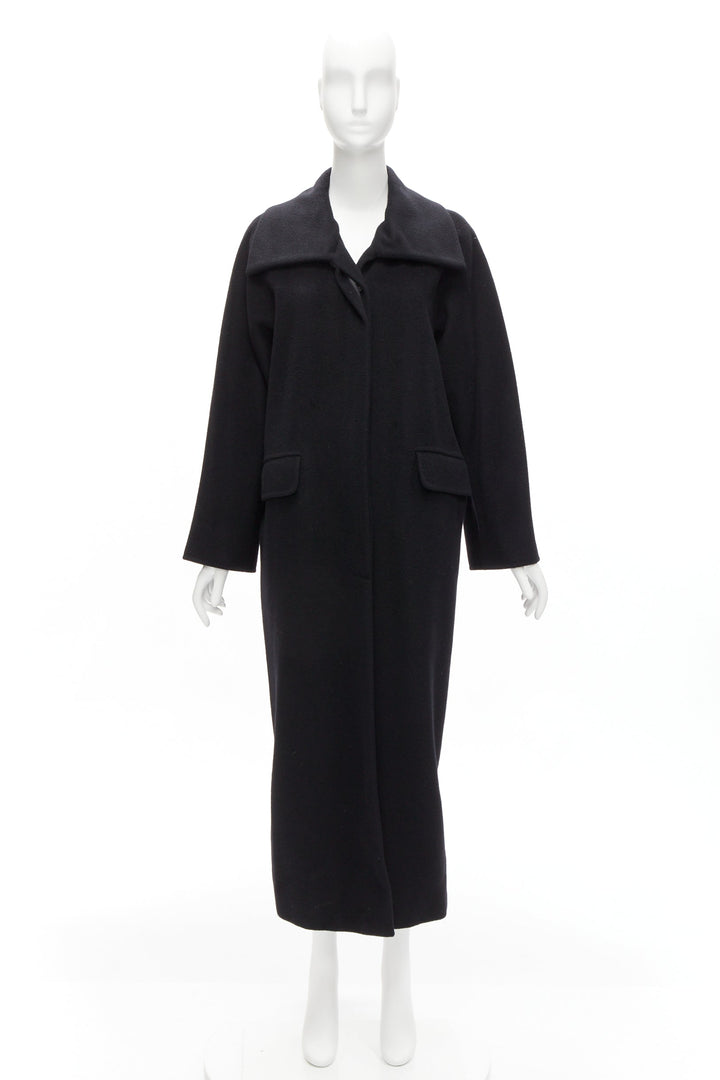 MAX MARA black virgin wool cashmere wide collar long coat IT42 M