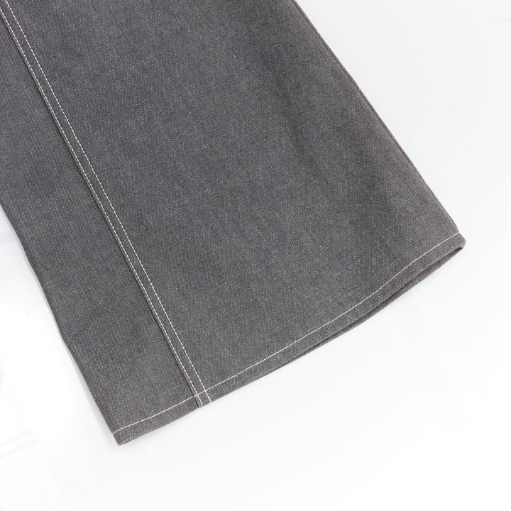 CHANEL 01P Vintage Runway CC rhinestone logo topstitch flared cargo pants FR36 S