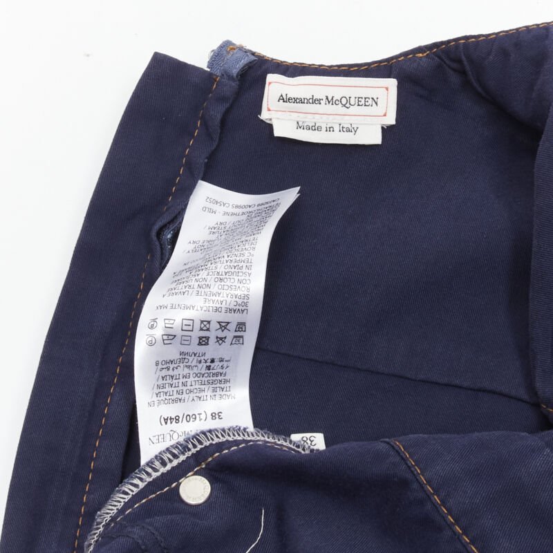 ALEXANDER MCQUEEN 2021 Runway washed denim shadow bodice midi dress IT38 XS