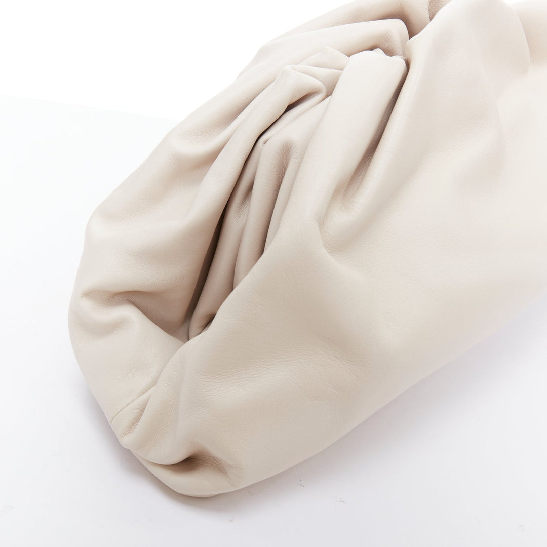 BOTTEGA VENETA Pouch off white cream soft leather oversized clutch bag