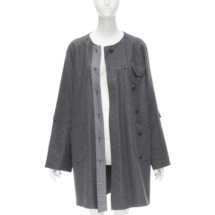 MIU MIU grey cashmere wool blend asymmetric button boxy coat IT38 XS