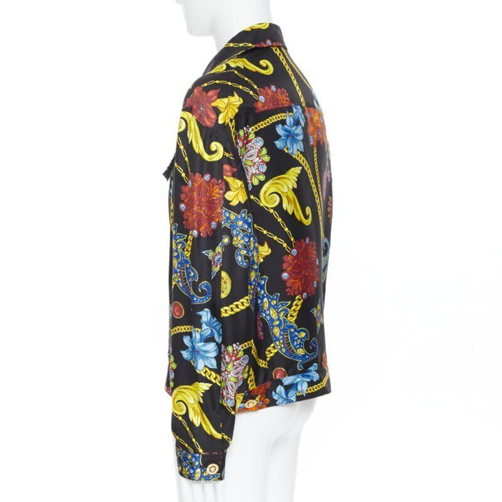 VERSACE 2019 Runway silk vintage jewel crystal Medusa button jacket EU52 XL