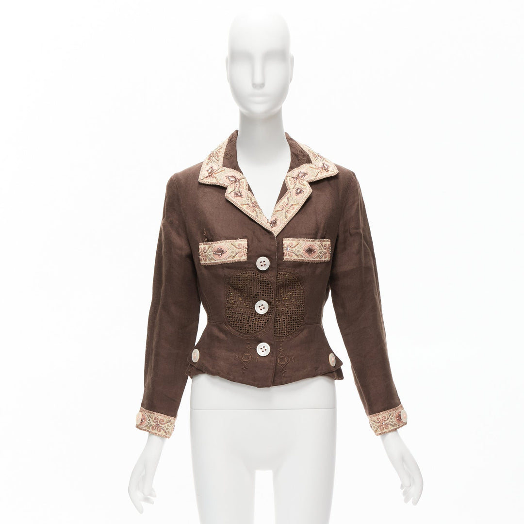 VOYAGE INVEST IN THE ORIGINAL LONDON beige embroidery beaded brown blazer M