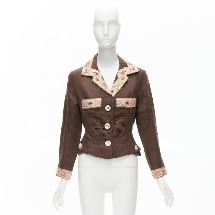 VOYAGE INVEST IN THE ORIGINAL LONDON beige embroidery beaded brown blazer M