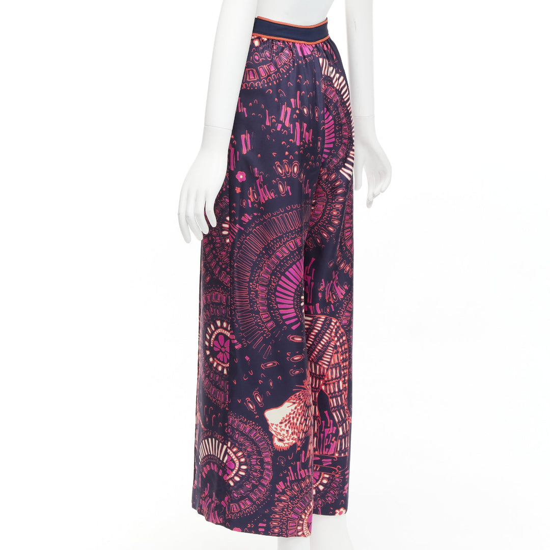 CHRISTIAN DIOR pink navy kaleidoscope animal print cotton wide pants FR36 S