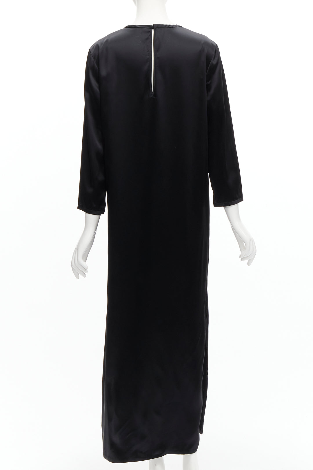 ALEXANDER WANG black satin minimal classic crew neck 3/4 sleeves dress US6 M