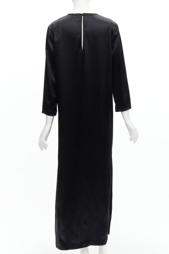 ALEXANDER WANG black satin minimal classic crew neck 3/4 sleeves dress US6 M