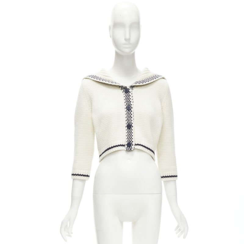 CHRISTIAN DIOR 2021 Mariniere wool cashmere beige sailor collar cardigan FR34 XS