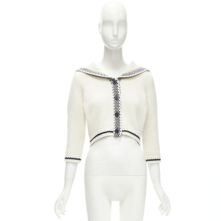 CHRISTIAN DIOR 2021 Mariniere wool cashmere beige sailor collar cardigan FR34 XS