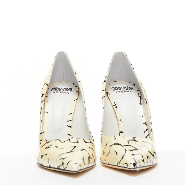 JIMMY CHOO ERIC HAZE Poggy black graphics pearl leather pumps EU38.5